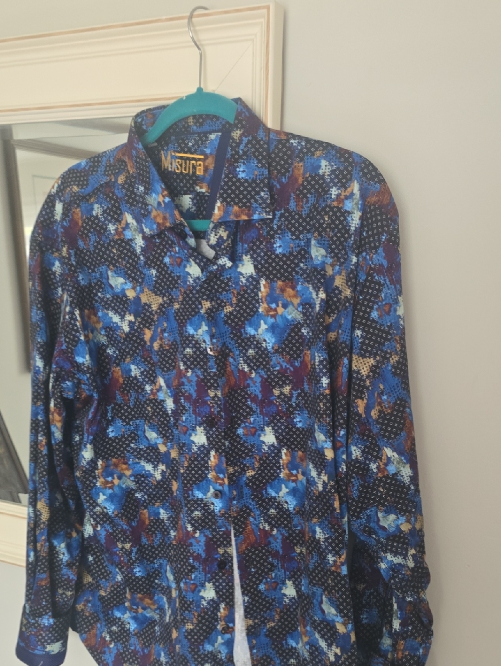 Misura Blue Multi-Color Abstract Print Dress Shirt